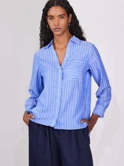 Next Soft Relaxed Long Sleeve Shirt Blue/White Stripe Hot