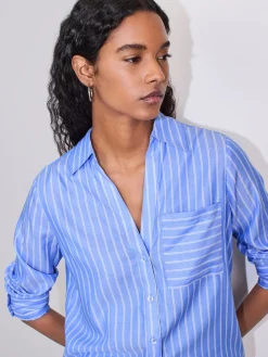 Next Soft Relaxed Long Sleeve Shirt Blue/White Stripe Hot
