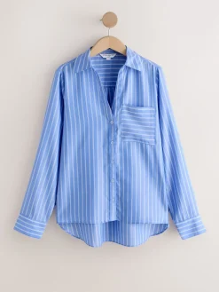 Next Soft Relaxed Long Sleeve Shirt Blue/White Stripe Hot