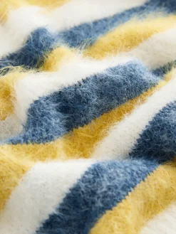 Next Gem Button Short Sleeve Knitted Polo Jumper Blue/Yellow Stripe Best