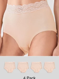 Next Blush Pink Full Brief Cotton Lace Knickers 4 Pack Discount