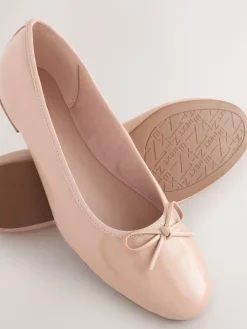 Next Extra Wide Fit Round Toe Ballerina Shoes Blush Pink Patent Sale