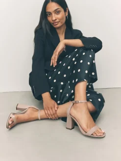 Next Blush Pink Standard/Wide Fit Block Heel Sandals New