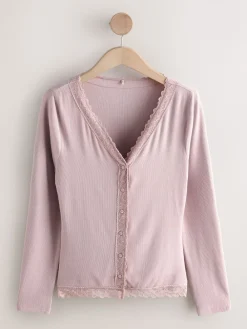 Next Blush Pink Thermal Base Layer Lace Trim Cardigan Hot