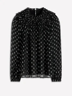 Boden Black Metallic Ruffle Collar Top Online