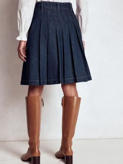 Boden Blue Pleated Denim Skirt