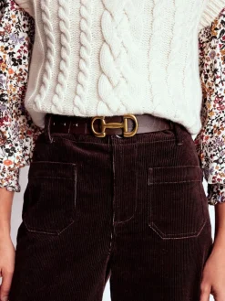 Boden Brown Iris Snaffle-trim Leather Belt New