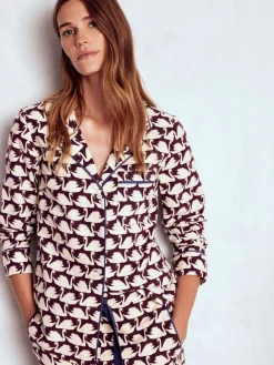 Boden Brushed Cotton Pyjama Shirt Purple New