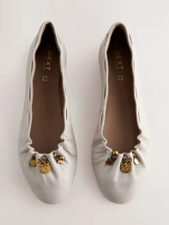 Next Forever Comfort® Leather Ruched Charm Ballet Flats Bone Discount