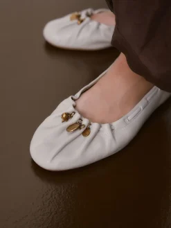 Next Forever Comfort® Leather Ruched Charm Ballet Flats Bone Discount