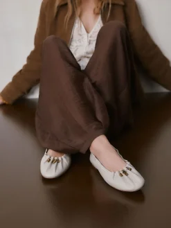 Next Forever Comfort® Leather Ruched Charm Ballet Flats Bone Discount