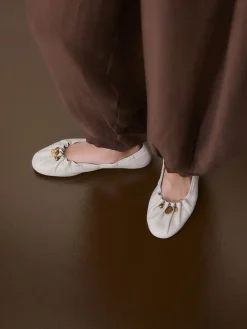 Next Forever Comfort® Leather Ruched Charm Ballet Flats Bone Discount