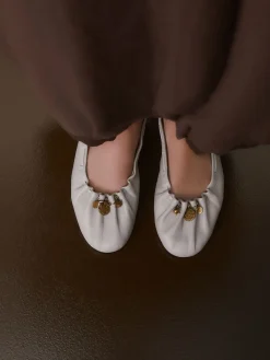 Next Forever Comfort® Leather Ruched Charm Ballet Flats Bone Discount