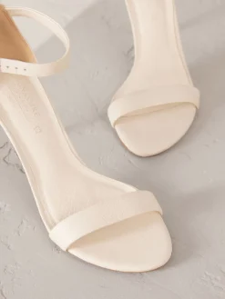 Next Signature Premium Leather Round Toe Buckle Detail Mid Simple Sandals Bone Sale