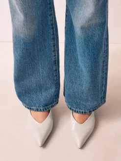 Next Standard/Wide Fit Point Toe Low Kitten Heels Shoes Bone Clearance