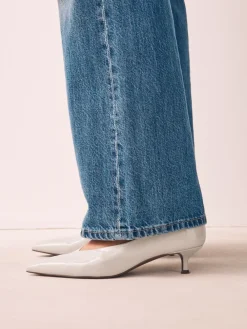 Next Standard/Wide Fit Point Toe Low Kitten Heels Shoes Bone Clearance