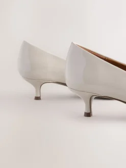 Next Standard/Wide Fit Point Toe Low Kitten Heels Shoes Bone Clearance