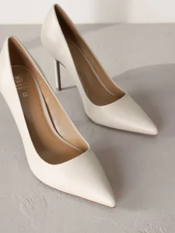 Next Leather Point Toe Court Shoes Bone White Sale