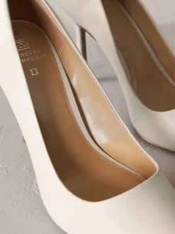 Next Leather Point Toe Court Shoes Bone White Sale