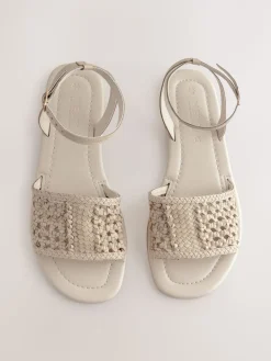 Next Standard/Wide Fit Woven Flat Sandals Bone White Leather