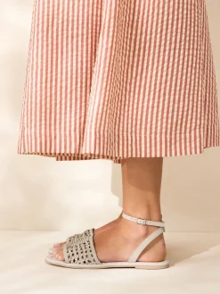 Next Standard/Wide Fit Woven Flat Sandals Bone White Leather