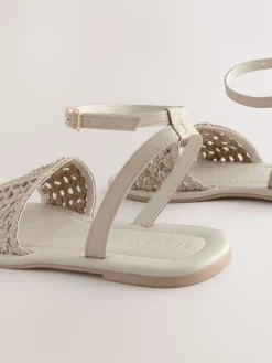 Next Standard/Wide Fit Woven Flat Sandals Bone White Leather