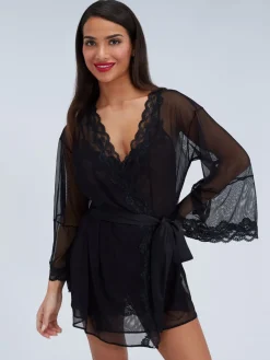 Boux Avenue Black Mallory Mesh Kimono Robe Best