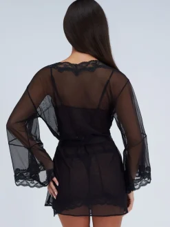 Boux Avenue Black Mallory Mesh Kimono Robe Best