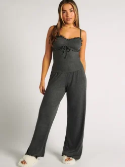 Boux Avenue Rib Frill Cami & Pant Pyjama Set Grey Best