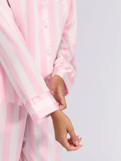 Boux Avenue Oversized Satin Revere & Pyjamas Set Pink Online