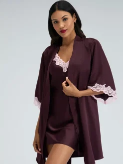 Boux Avenue Purple Amelia Satin Short Robe New