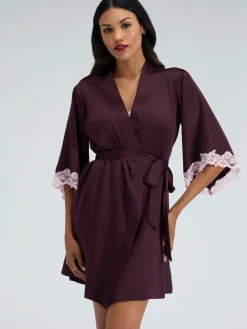 Boux Avenue Purple Amelia Satin Short Robe New