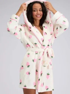 Boux Avenue White Fluffy Strawberry Short Dressing Gown Best