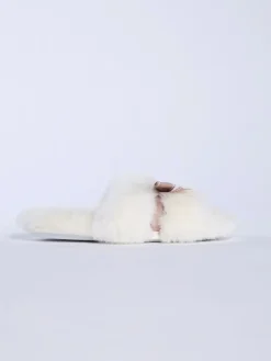 Boux Avenue Plush Bow Mix Slipper Sliders White Hot