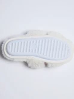 Boux Avenue Plush Bow Mix Slipper Sliders White Hot
