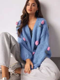 Next Bright Blue 3D Tulip Soft Touch Chunky Knit Cardigan Best