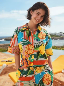 Next Bright Fruit Stripe Broderie Summer Shorts Outlet