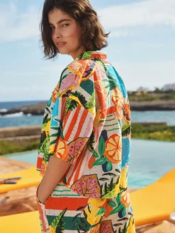 Next Bright Fruit Stripe Broderie Summer Shorts Outlet