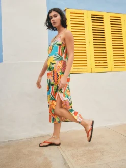 Next Bright Fruit Stripe Midi Slip Summer Dress Online
