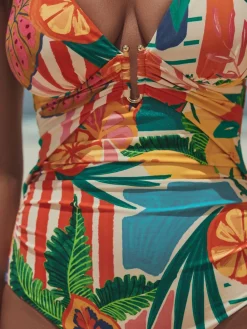 Next Utrim Tummy Control Plunge Swimsuit Bright Fruit Stripe