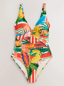 Next Utrim Tummy Control Plunge Swimsuit Bright Fruit Stripe