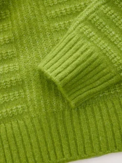 Next Ribbed Longline V-Neck Jumper With Wool Bright Green Clearance