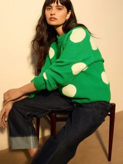 Next Bright Green Spot Crew Neck Knitted Jumper with Wool Best