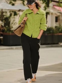 Next Wool Blend Cable Knit Collar Cardigan Bright Green