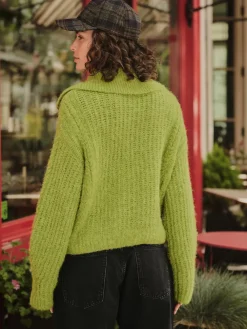 Next Wool Blend Cable Knit Collar Cardigan Bright Green