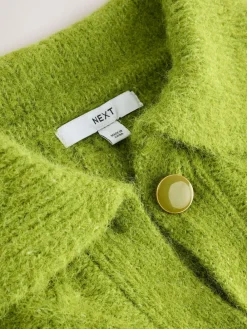 Next Wool Blend Cable Knit Collar Cardigan Bright Green