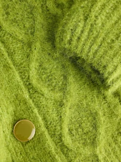 Next Wool Blend Cable Knit Collar Cardigan Bright Green