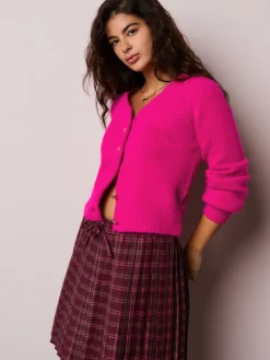 Next Heart Button Cardigan With Wool Bright Pink New