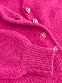 Next Heart Button Cardigan With Wool Bright Pink New