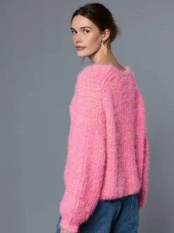 Next Fuzzy Texture V-Neck Knitted Jumper Bright Pink Neppy Sale